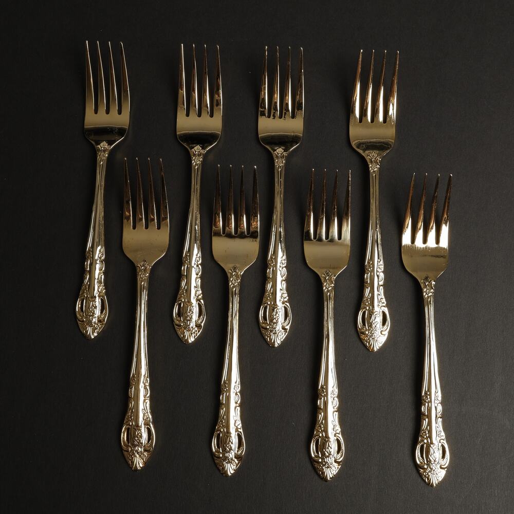Set of 8 Hanford Forge Ltd HAF30 Gold Plate Stainless Salad Forks